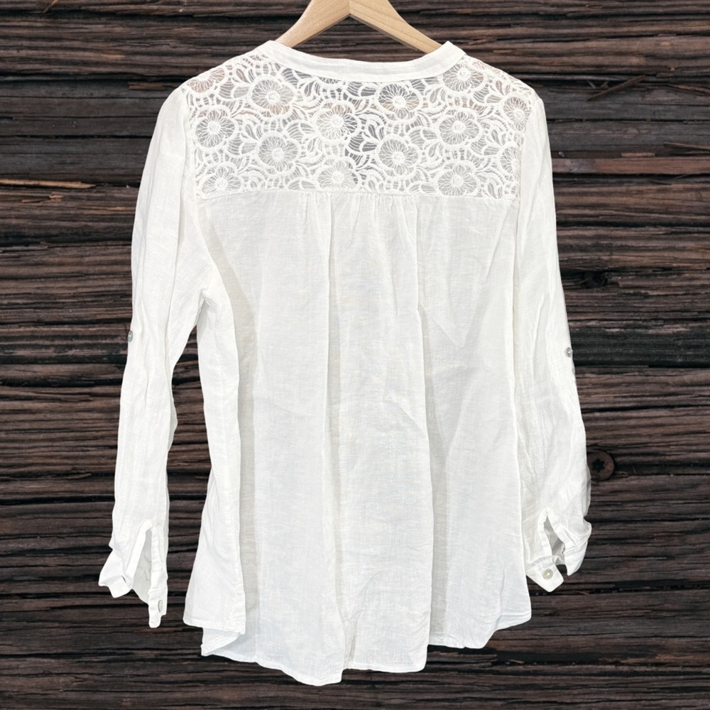 White Puff Sleeve Button Down Top - image 2